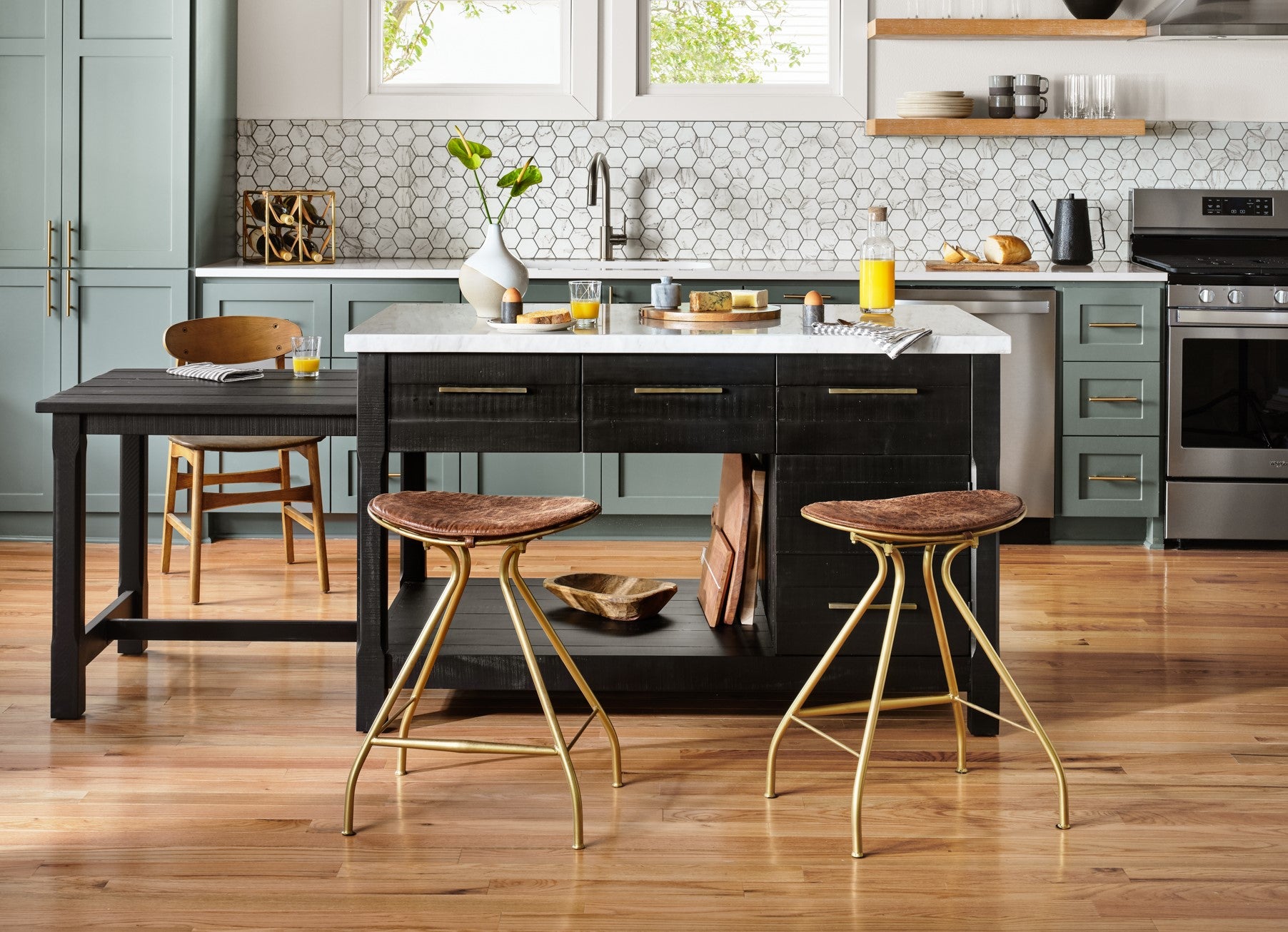 Black kitchen island online with stools