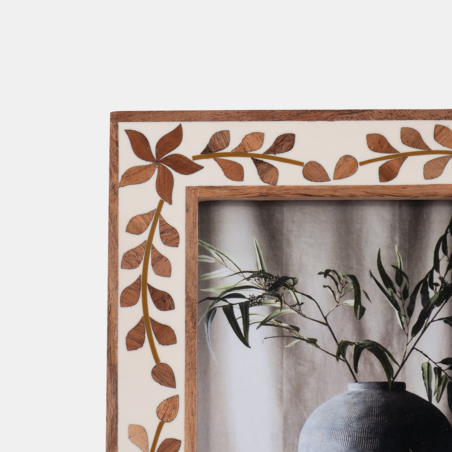 Wood Inlay Vine Photo Frame