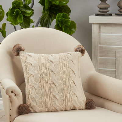 Cable Knit Pom Pom Pillow*