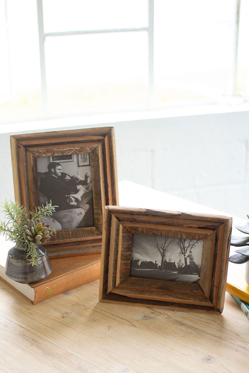 Recycled Natural Grooved Wood Photo Frames