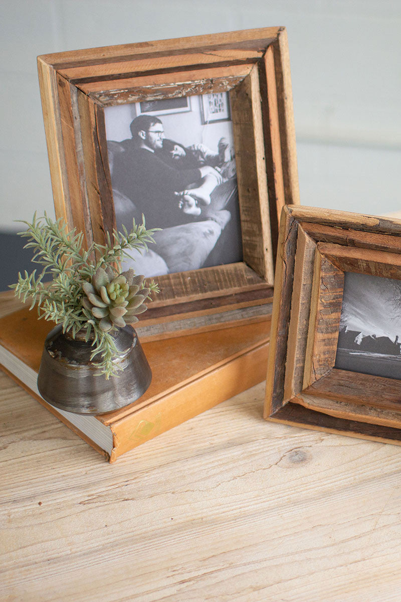 Recycled Natural Grooved Wood Photo Frames