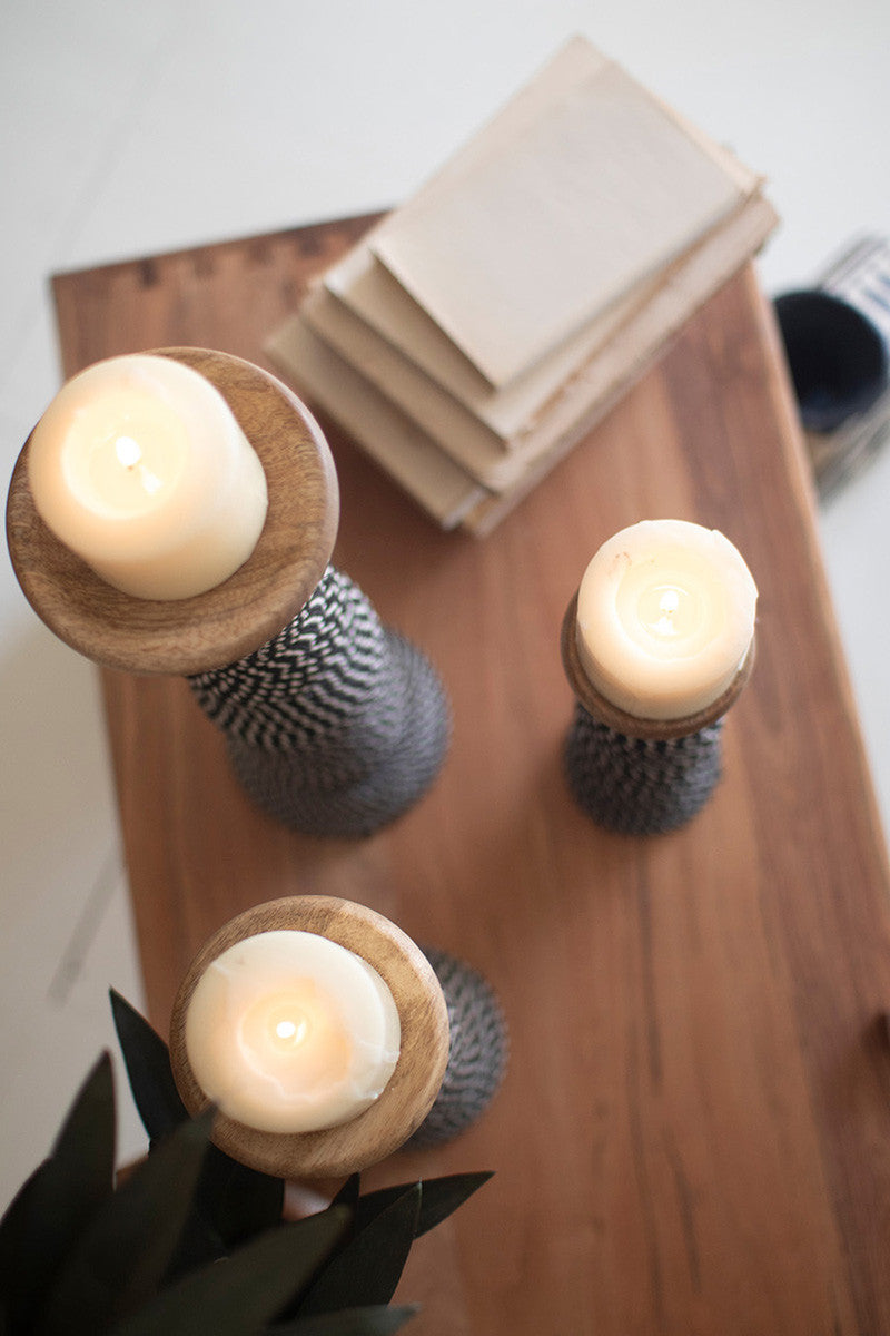 Wooden Candle Holders Wrapped with Black & White String
