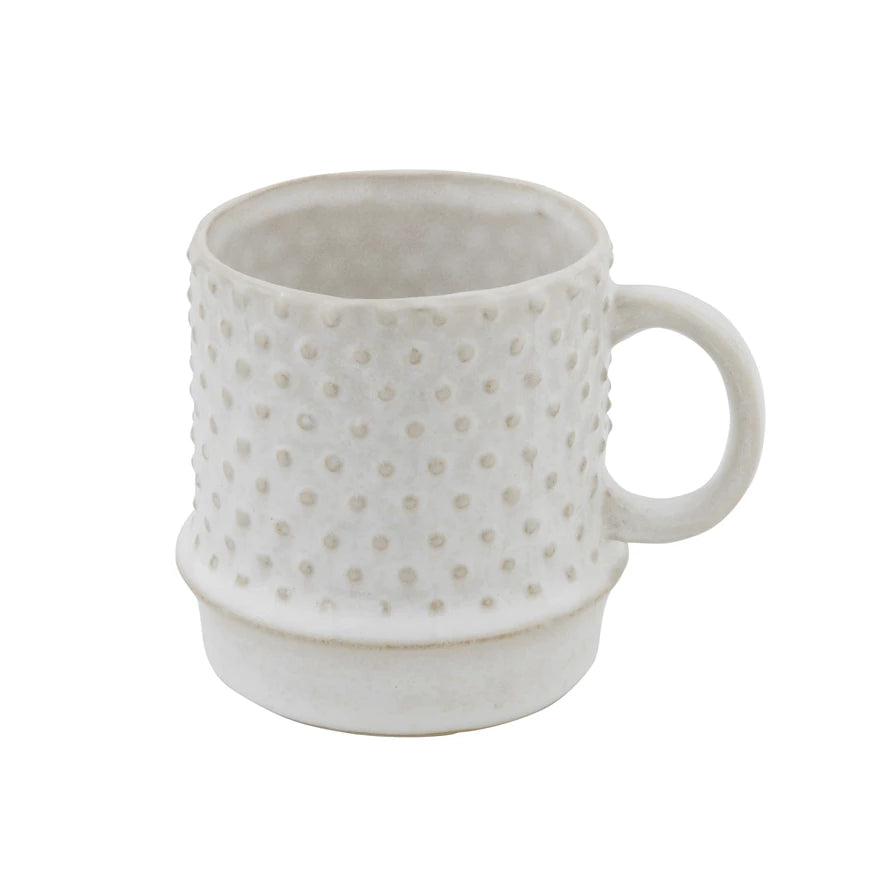 White Embossed Stoneware Hobnail Mug