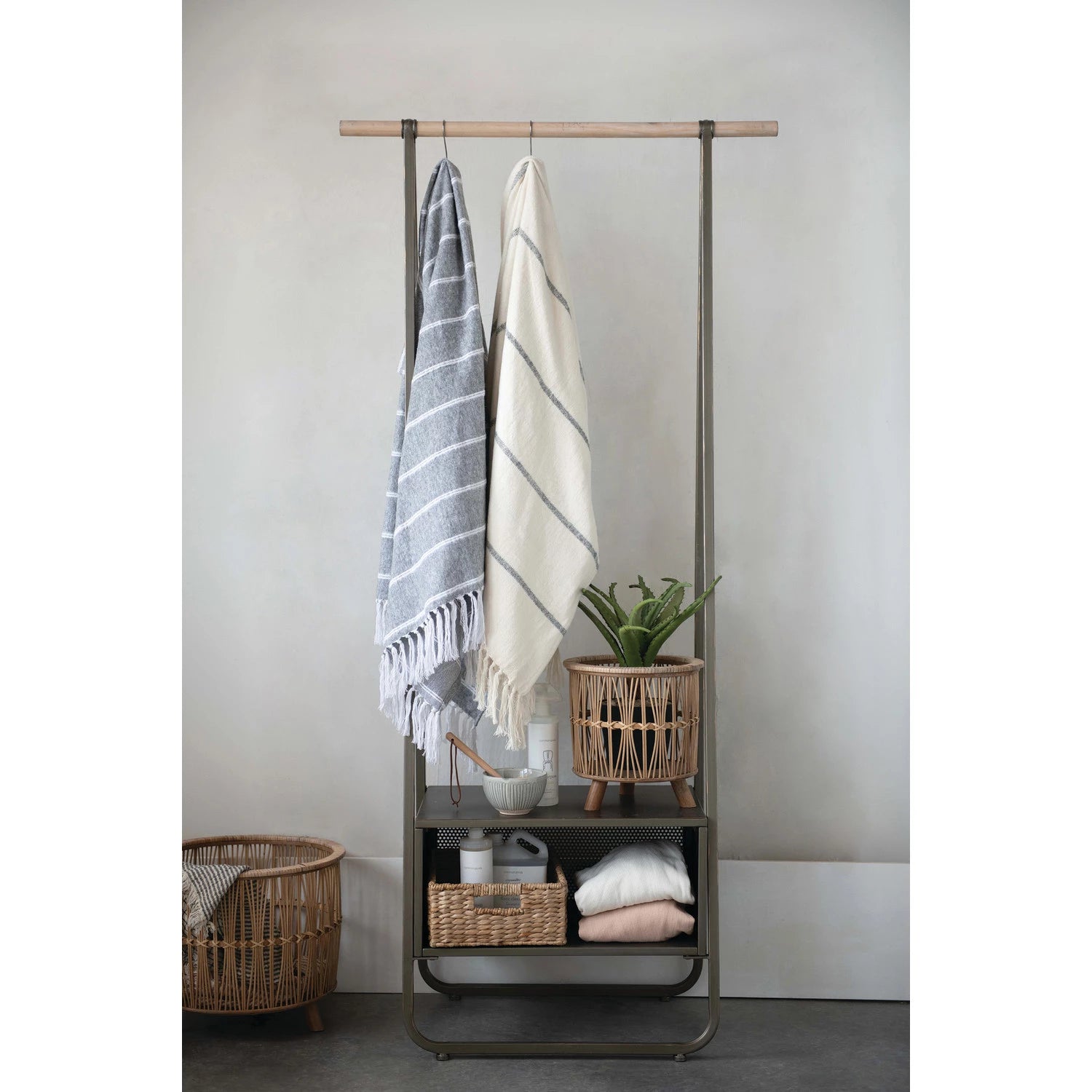 Brushed Cotton Striped Fringe Throw