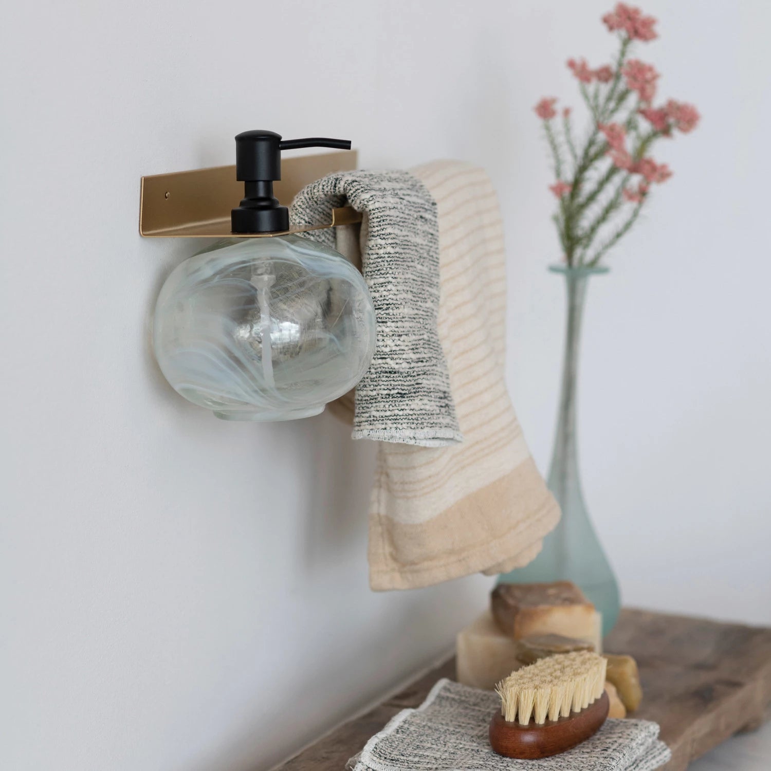 Brass Wall Rack w/ Bottle Holder