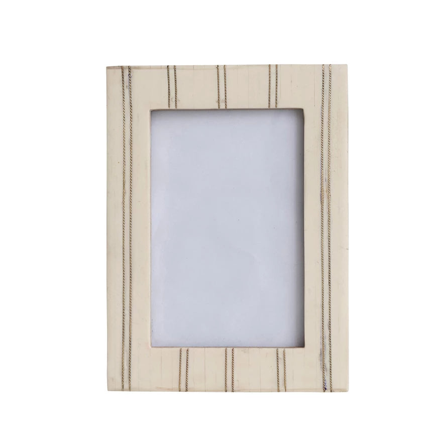 Cream Resin Photo Frame w/ Metal Inlay