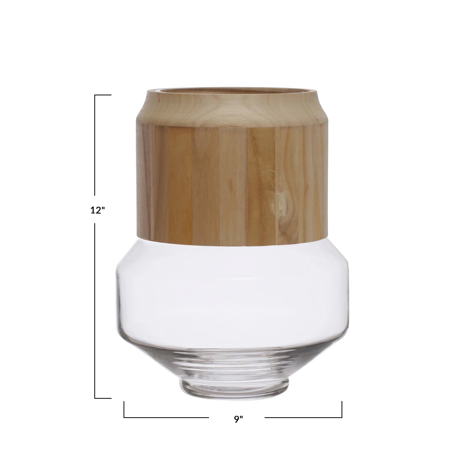 Glass Hurricane/Vase w/ Removable Acacia Wood Collar