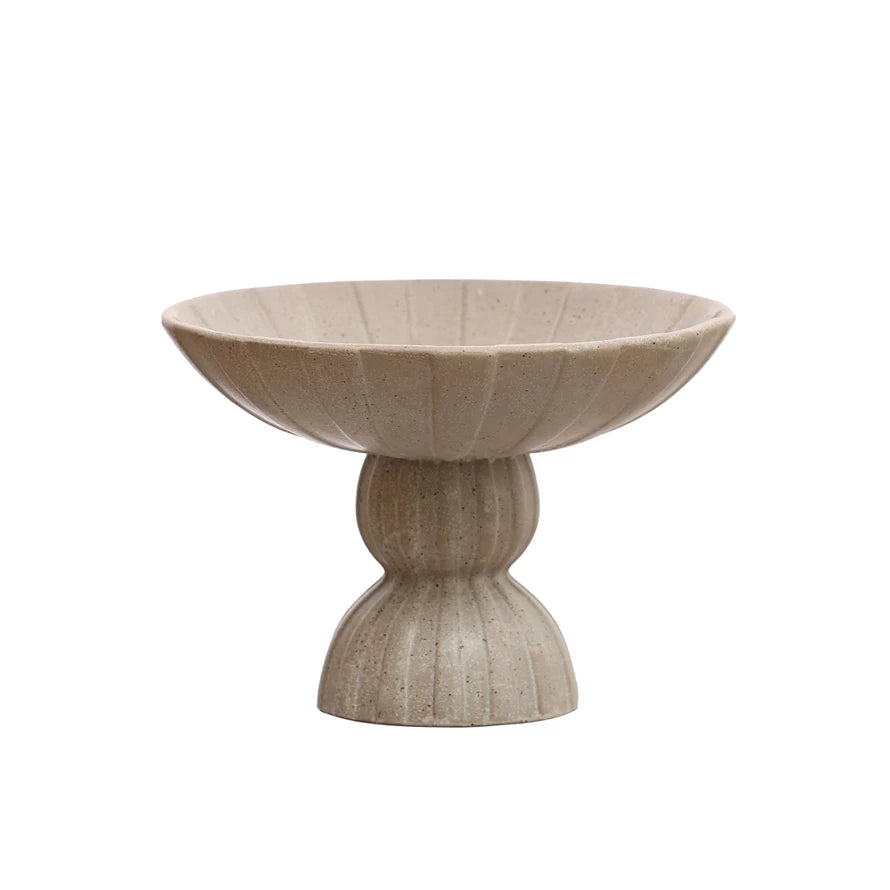 Tan Debossed Stoneware Footed Bowl