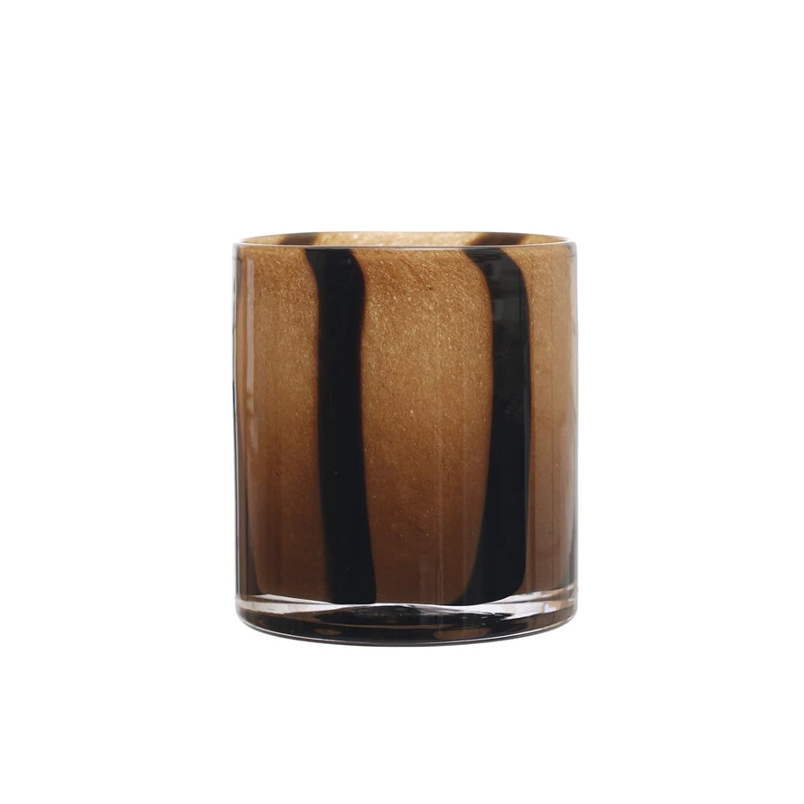 Brown Glass Candle Holder/Vase w/ Stripes