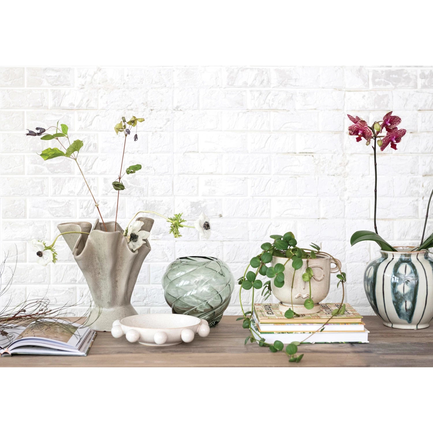 Sage Stoneware Ruffled Vase