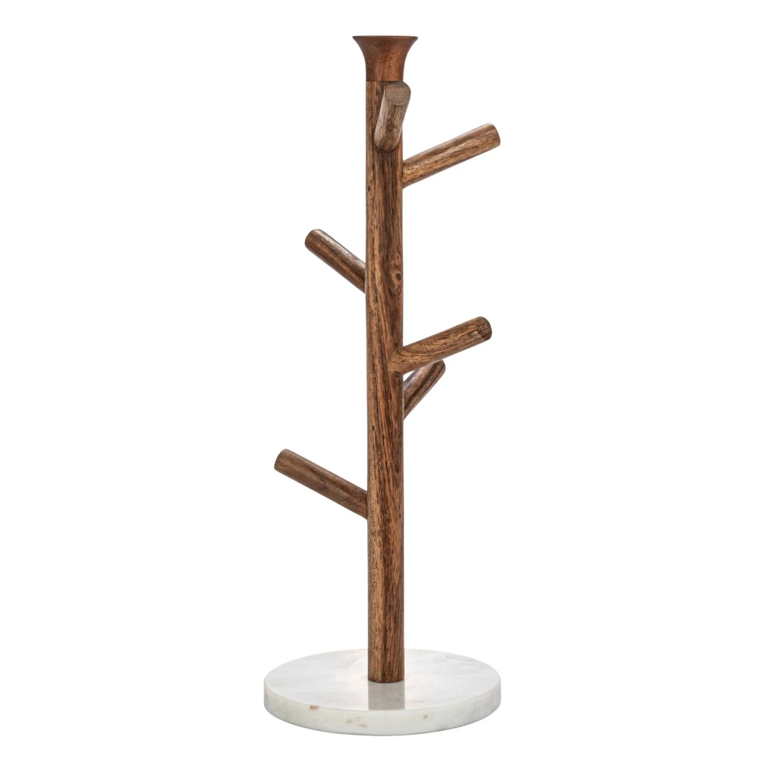 Mango Wood & Marble Mug Rack, Natural & White