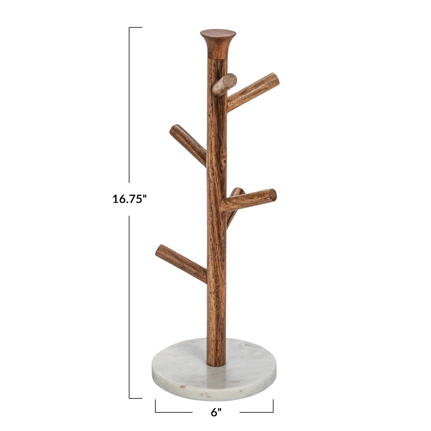 Mango Wood & Marble Mug Rack, Natural & White