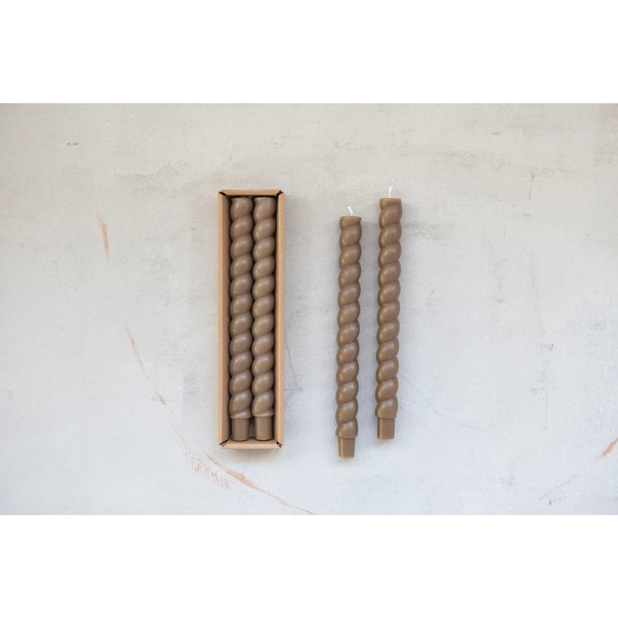 Taupe 10" Unscented Twisted Taper Candles S/2