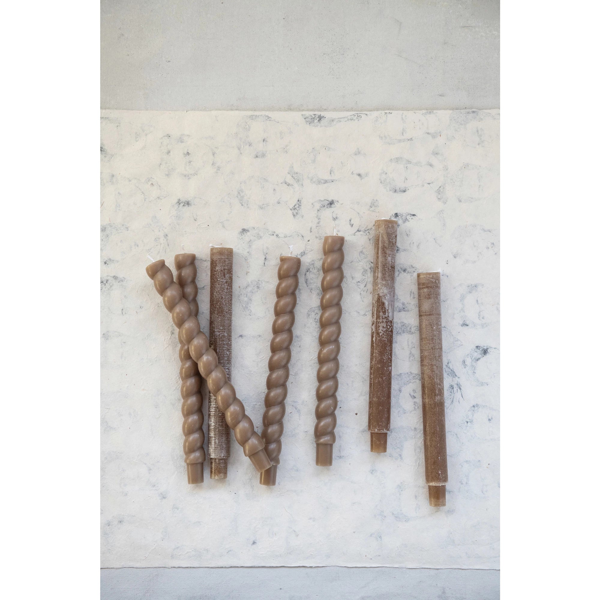 Taupe 10" Unscented Twisted Taper Candles S/2