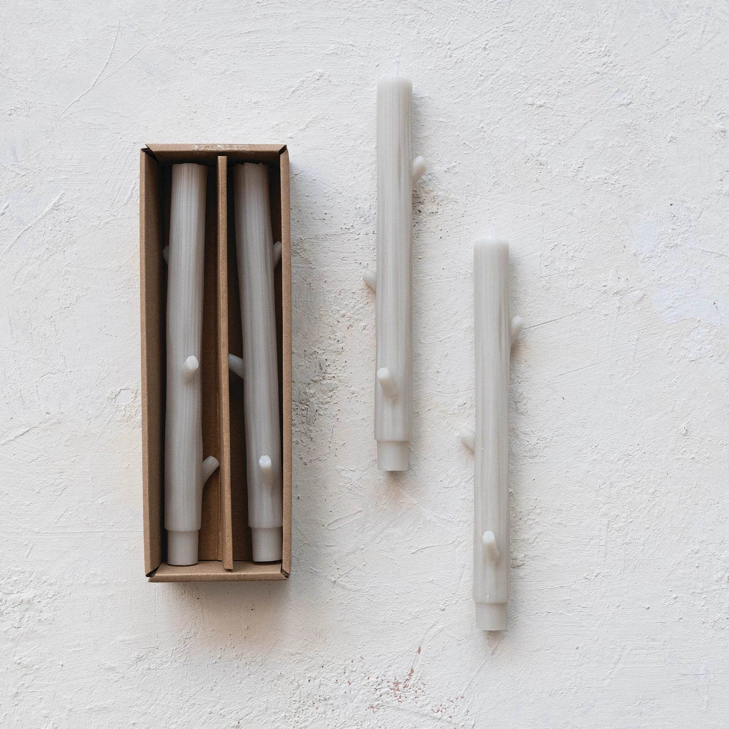 Unscented Grey Twig Shaped Taper Candles Set of 2