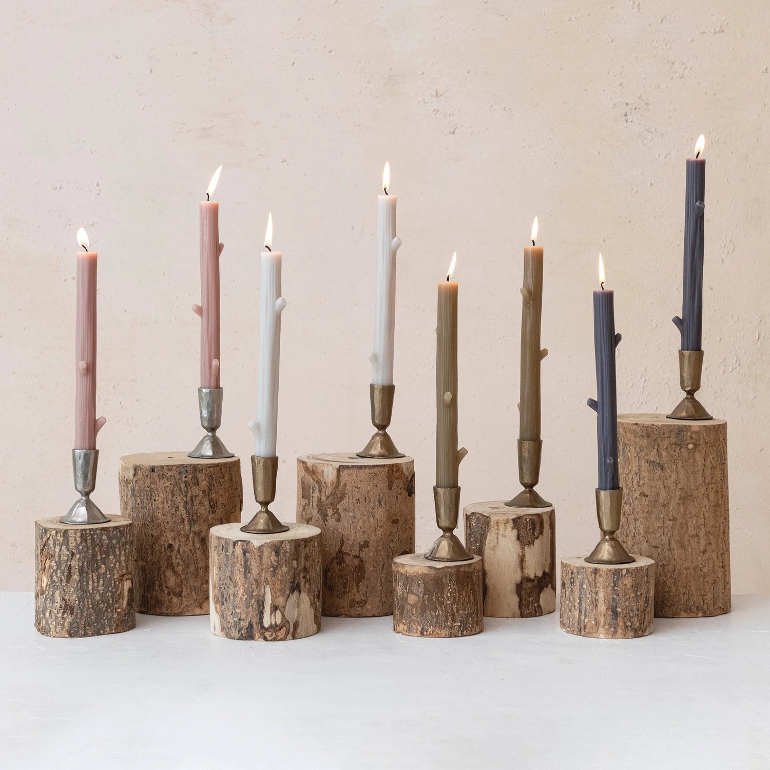 Unscented Olive Twig Shaped Taper Candles S/2
