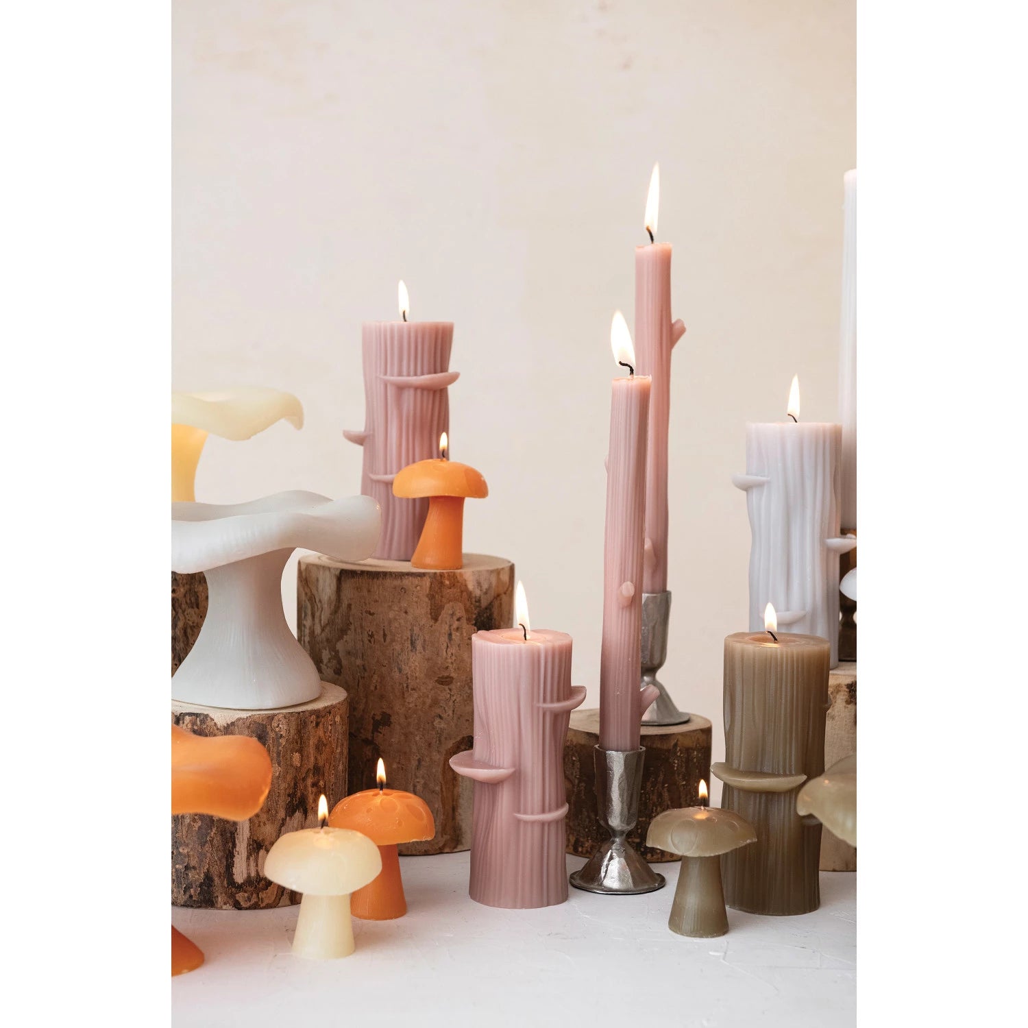 Unscented Olive Twig Shaped Taper Candles S/2
