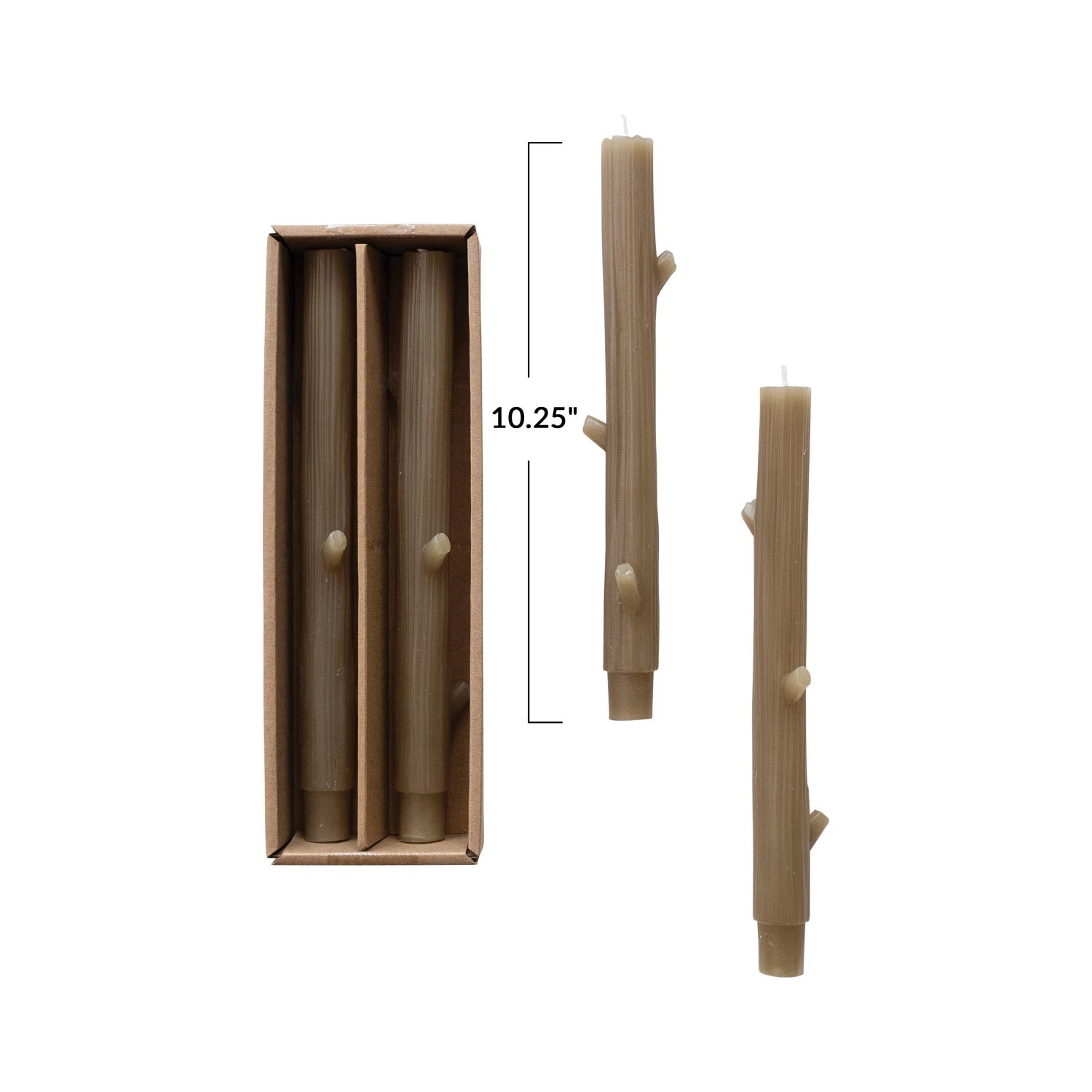 Unscented Olive Twig Shaped Taper Candles S/2