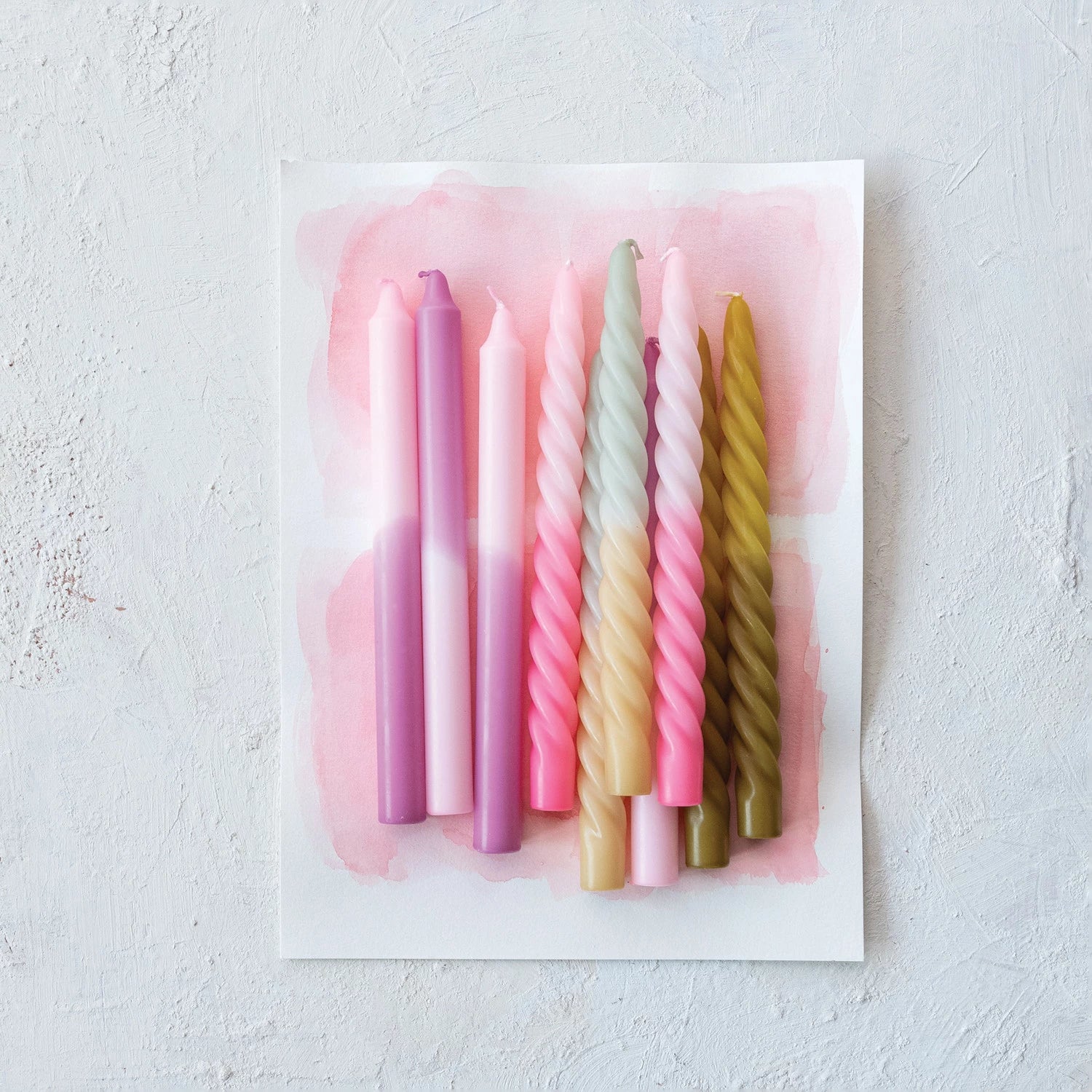 Unscented Green Ombre Twisted Taper Candles S/2