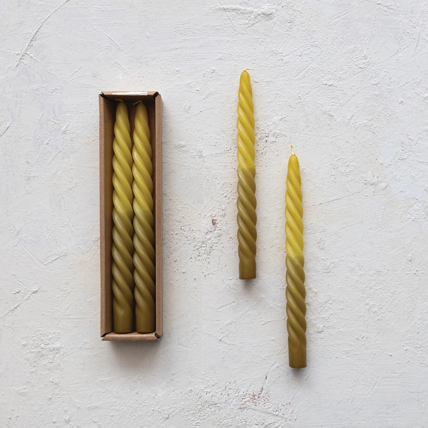 Unscented Green Ombre Twisted Taper Candles S/2