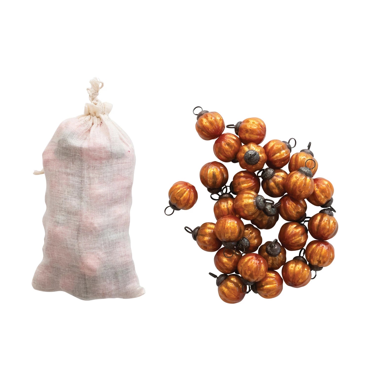 Mercury Glass Pumpkin Ornaments, Orange