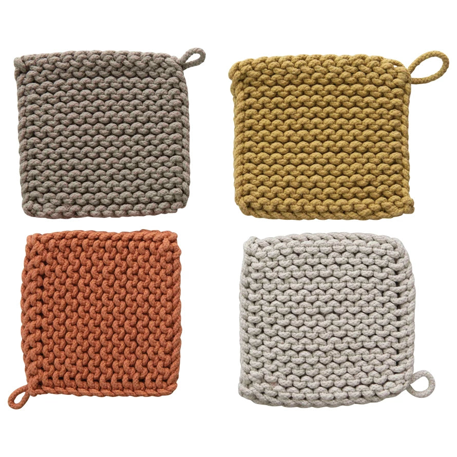 Cotton Crocheted Pot Holder 4 Warm Colors