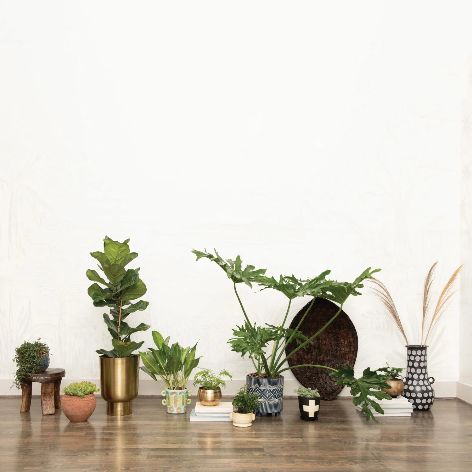 White & Blue Splatter Footed Planter