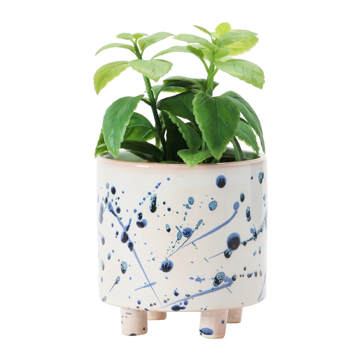 White & Blue Splatter Footed Planter