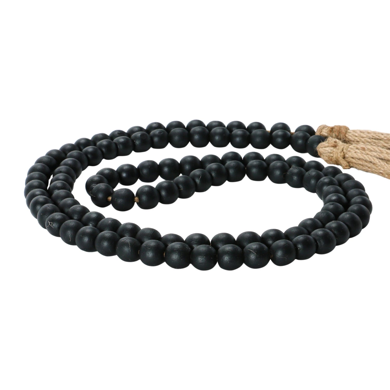 72" Black Wood Bead Garland with Jute Tassels