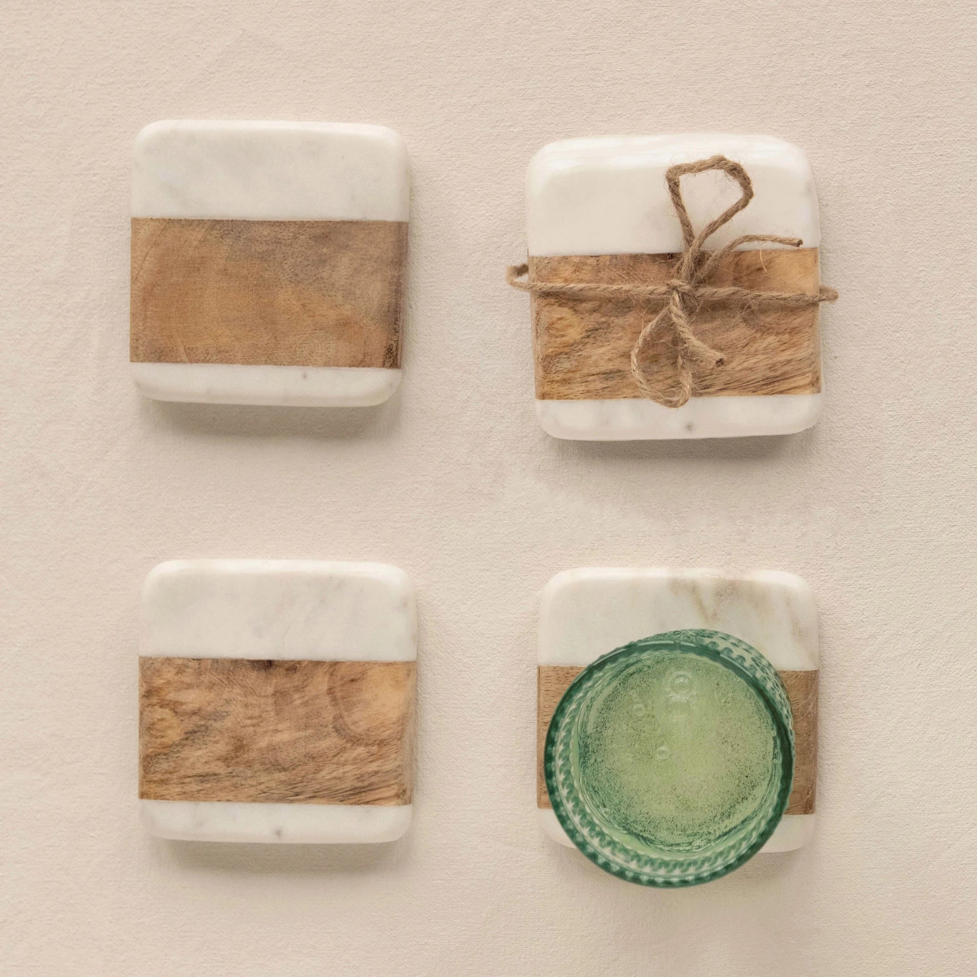 Square Marble and Acacia Wood Coasters S/4