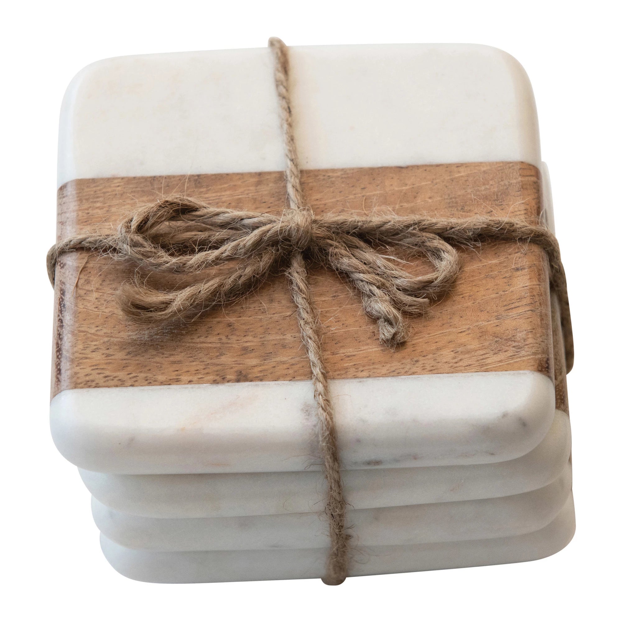 Square Marble and Acacia Wood Coasters S/4