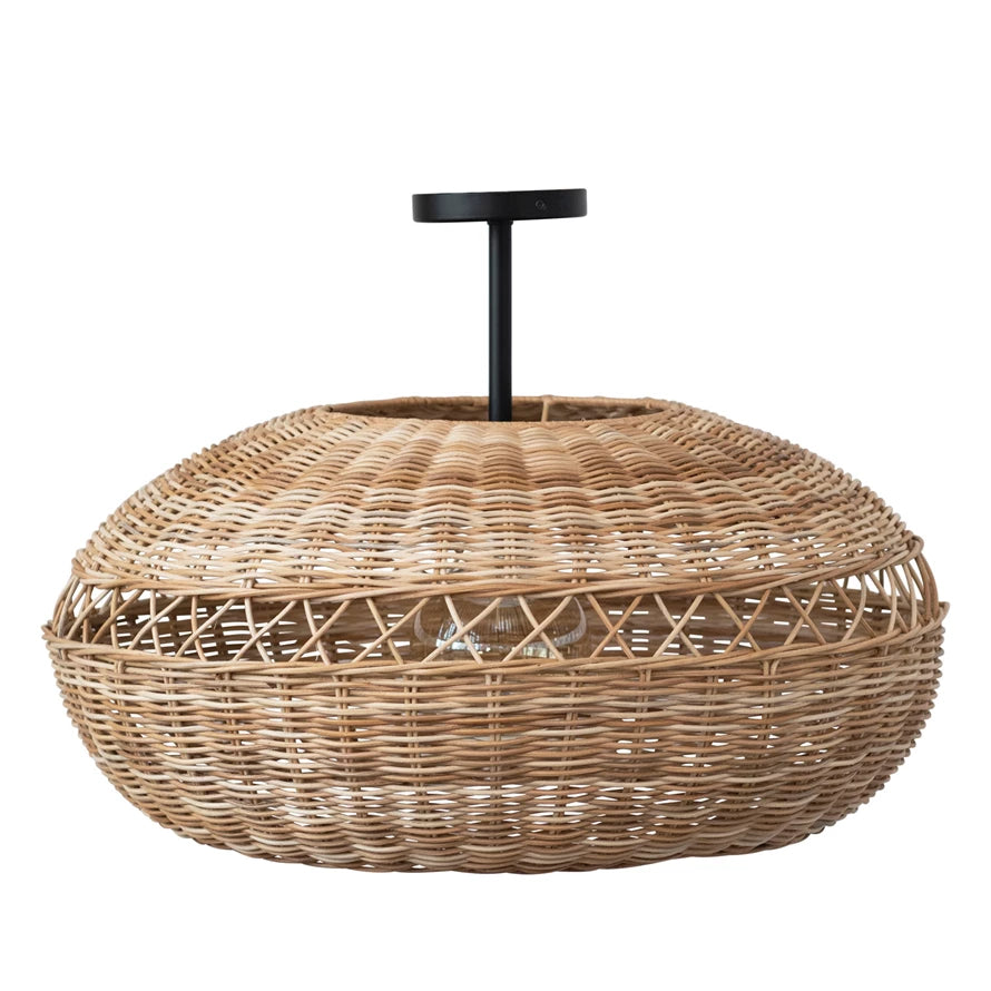 Hand-woven Rattan Semi-flush Ceiling Light