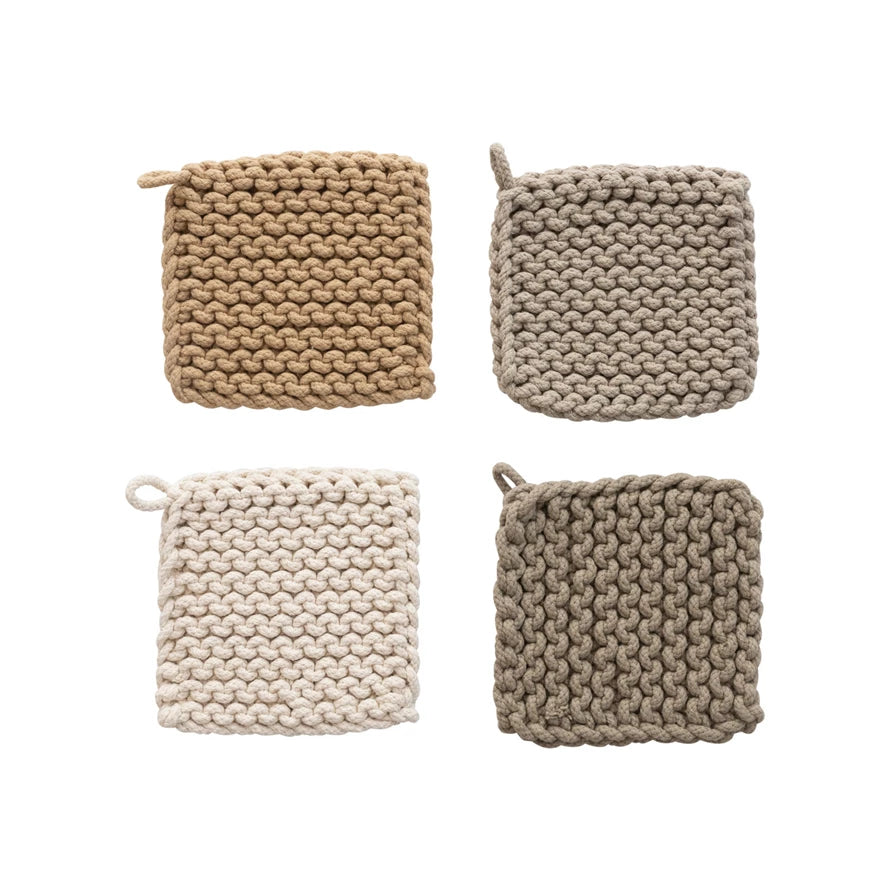 Braided Cotton Crocheted Pot Holder 4 Assorted Colors