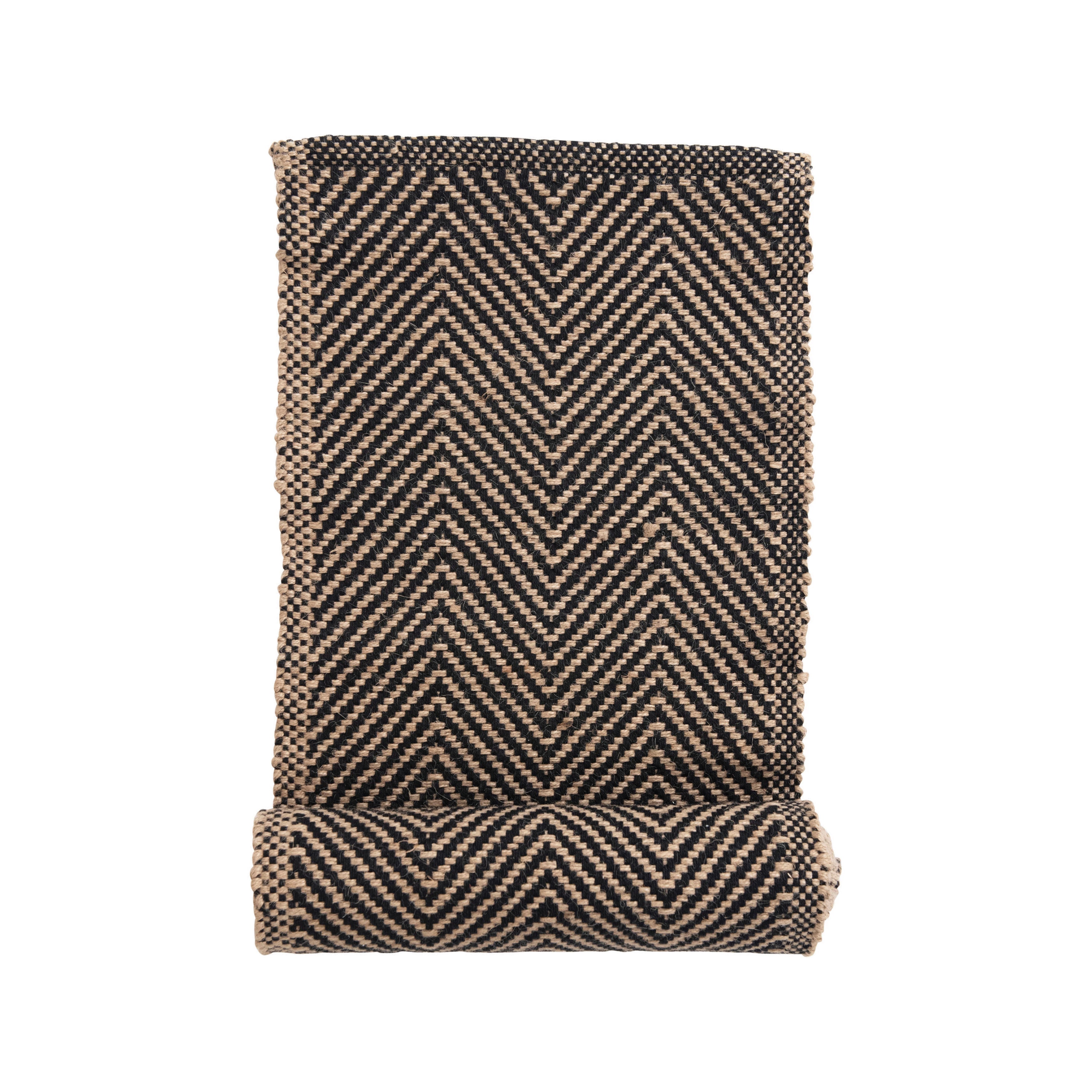 Woven Jute and Cotton Table Runner with Chevron Pattern