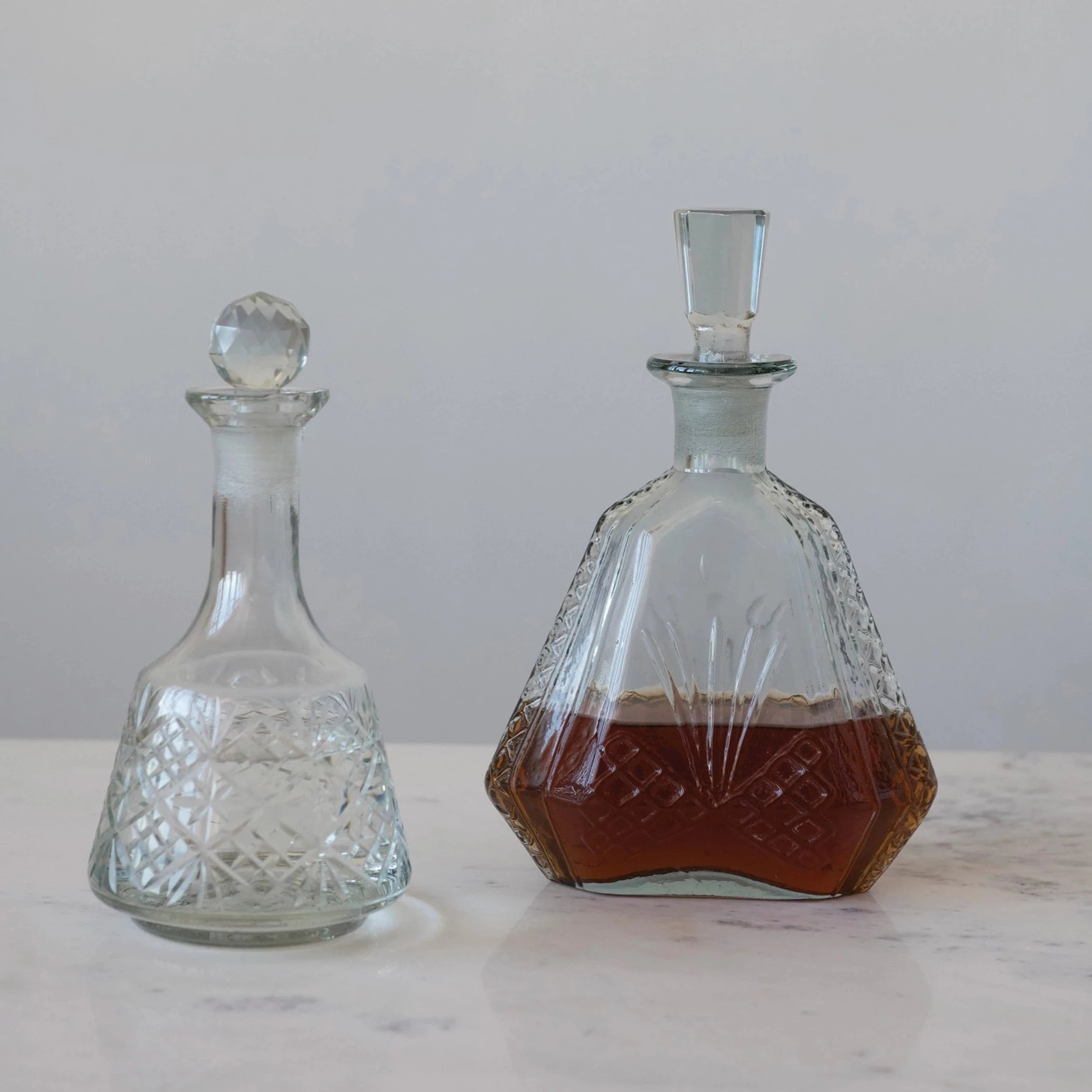 Wide Etched Glass Decanter