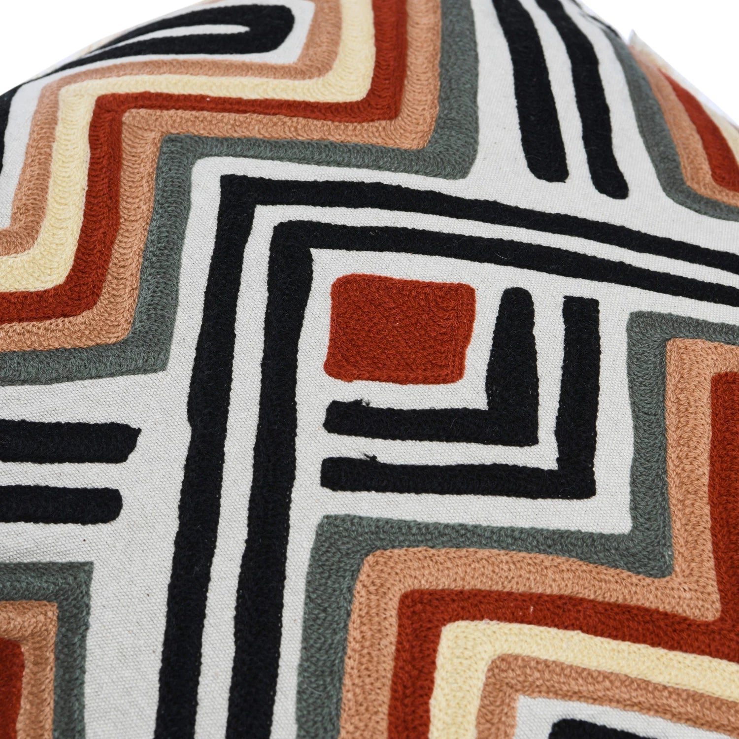 Cotton Embroidered Pillow w/ Pattern & Fringe