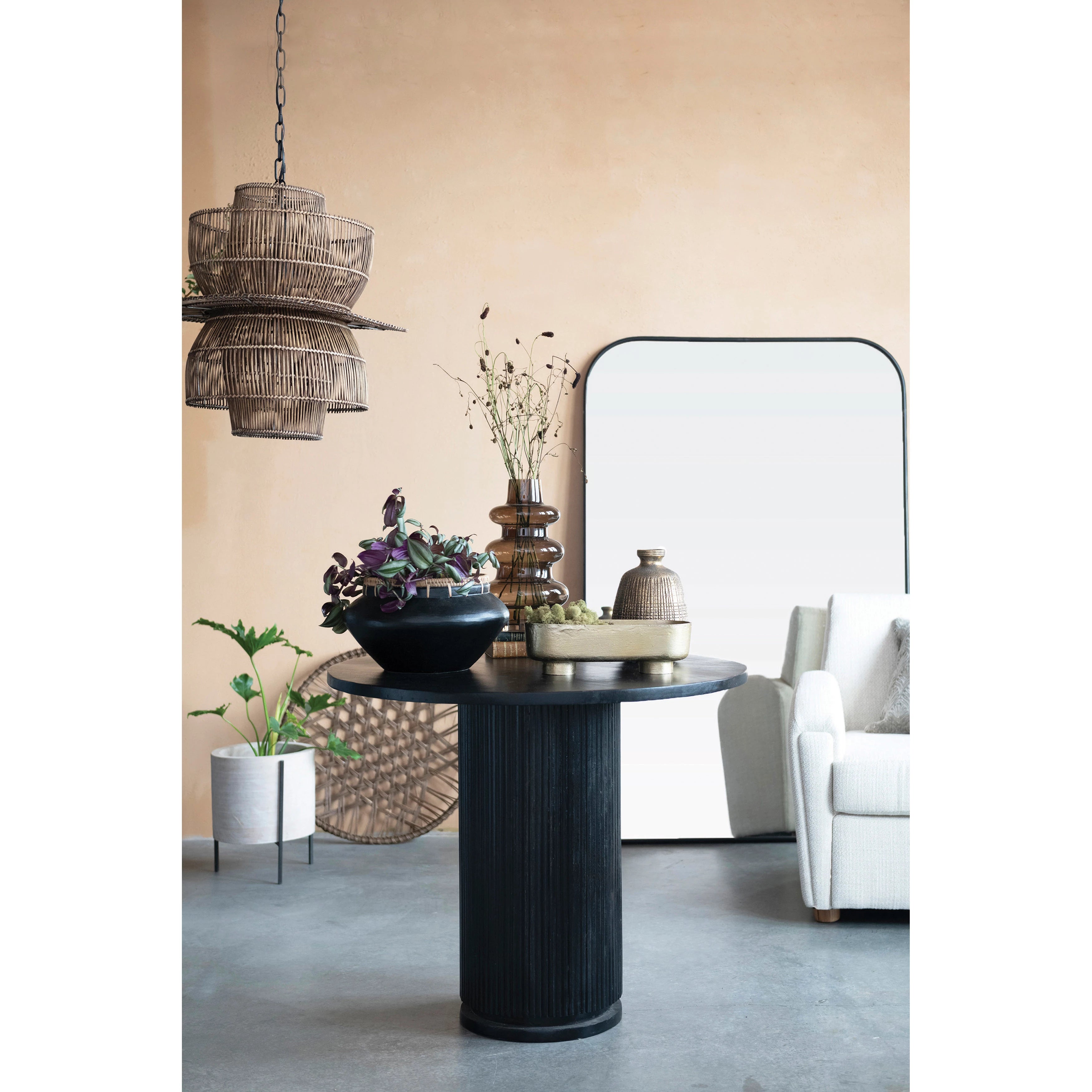 Wide Arched Black Metal Framed Mirror