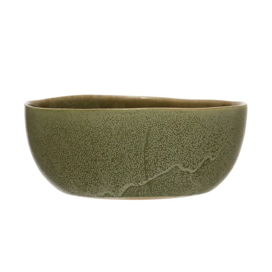 Stoneware Footed Bowl, Reactive Crackle Glaze (Each One Will Vary)