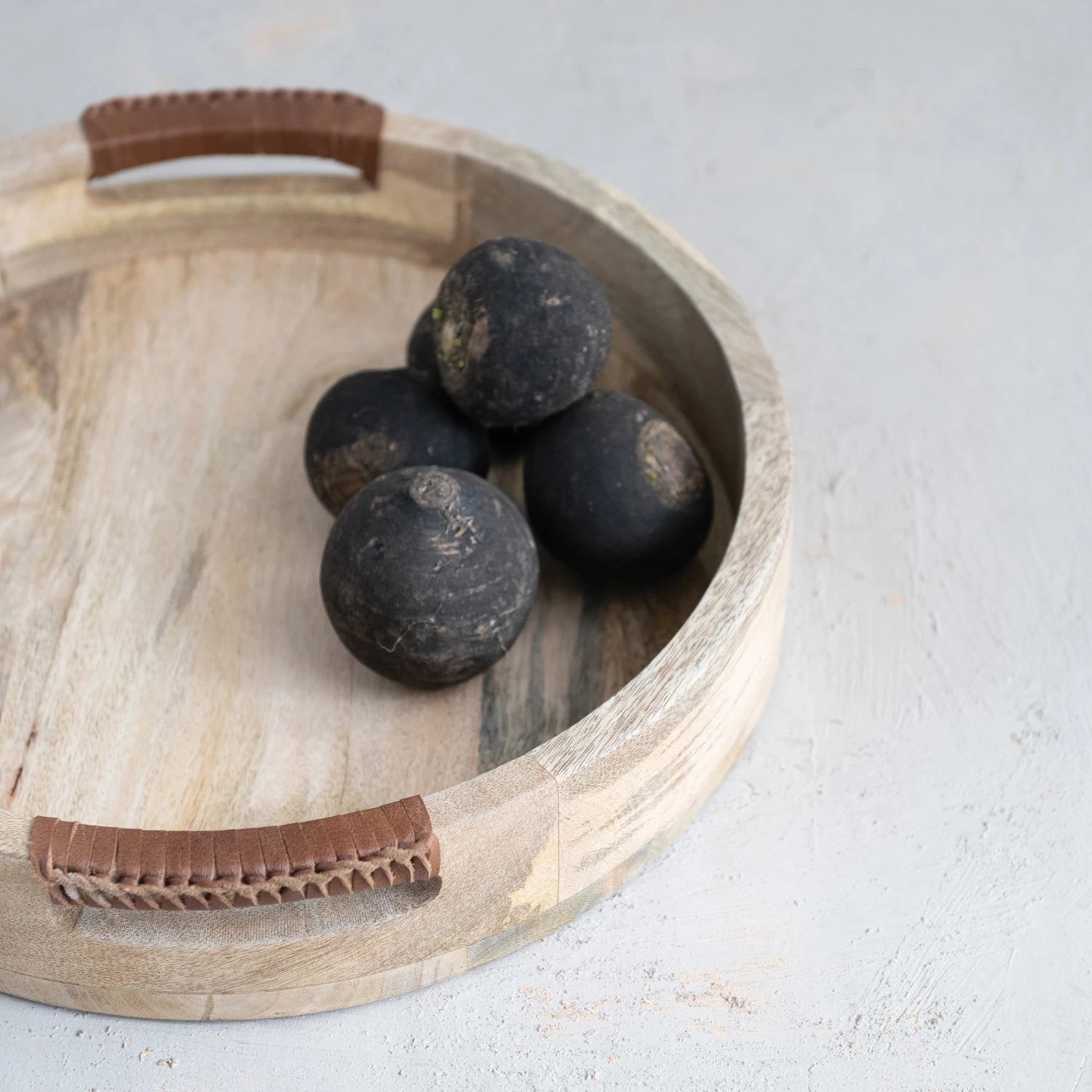 Mango Wood Tray w/ Leather Wrapped Handles