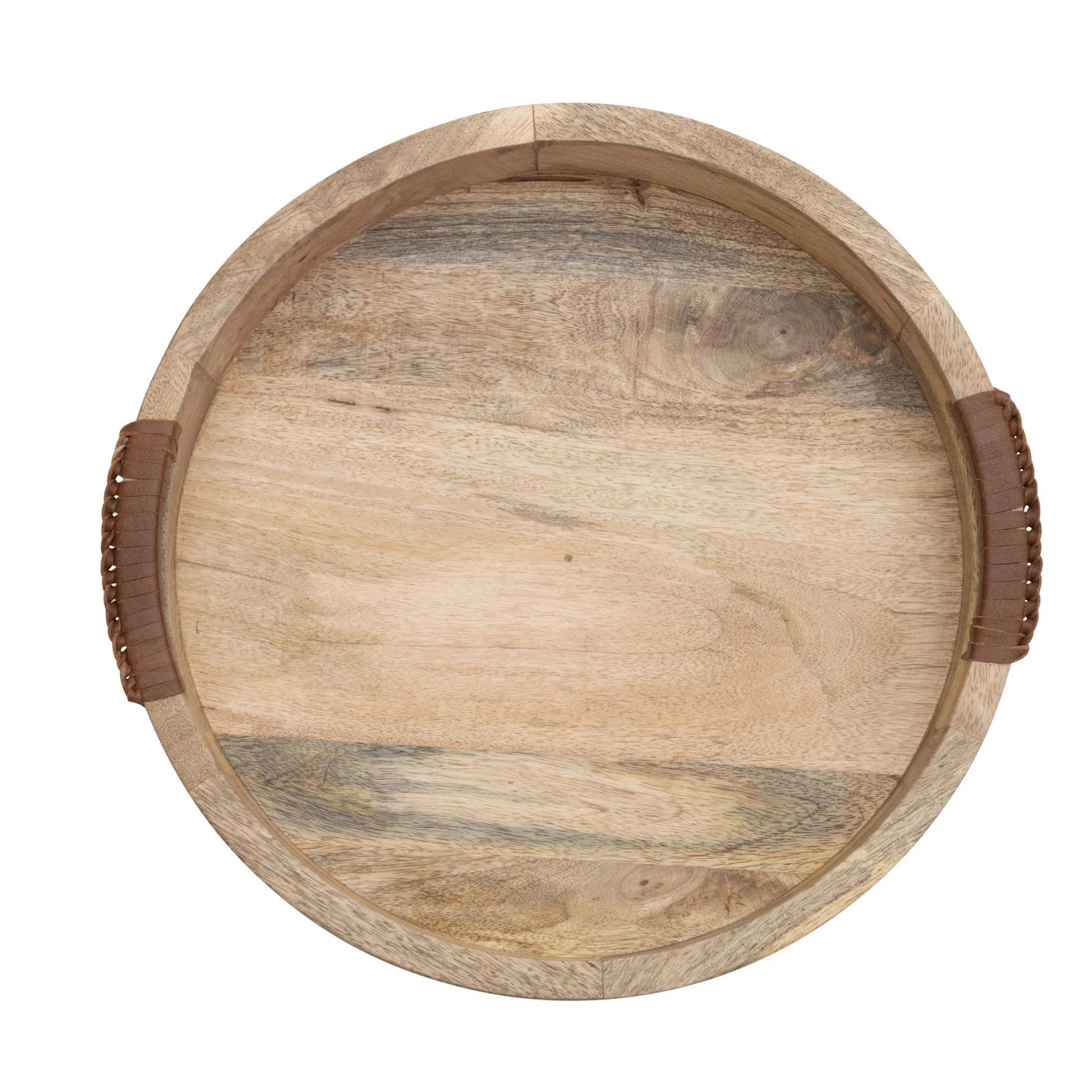 Mango Wood Tray w/ Leather Wrapped Handles