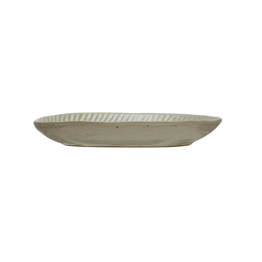 White Debossed Stoneware Plate