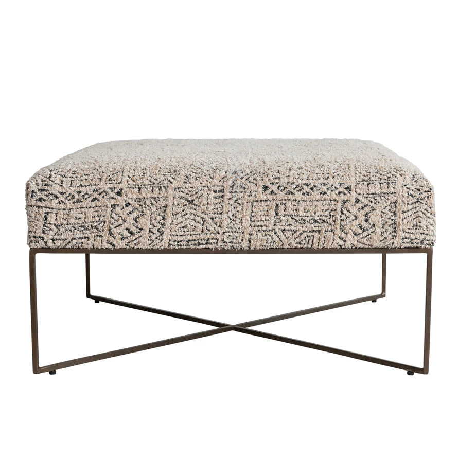 Cream & Black Woven Damask Ottoman