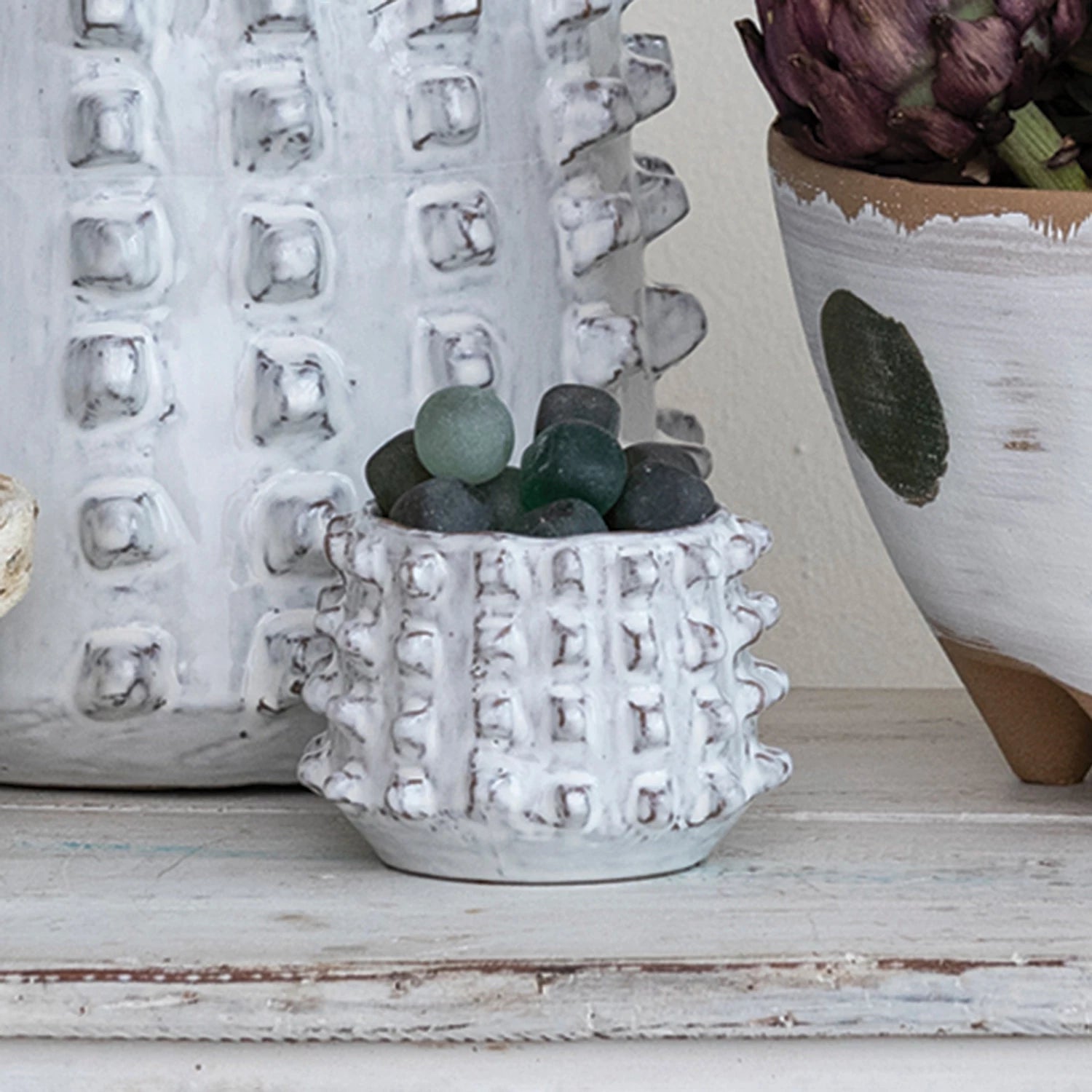White Reactive Glaze Stoneware Sculptural Planter