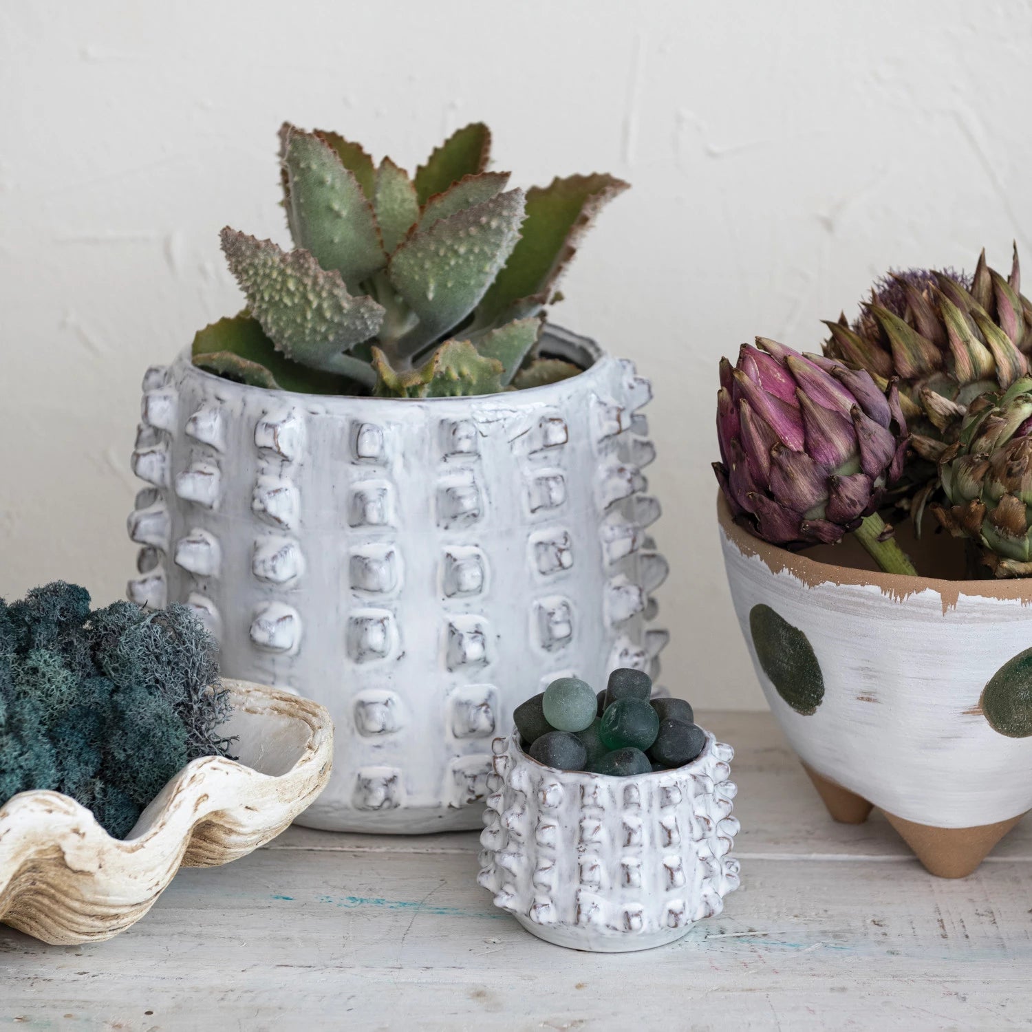 White Reactive Glaze Stoneware Sculptural Planter
