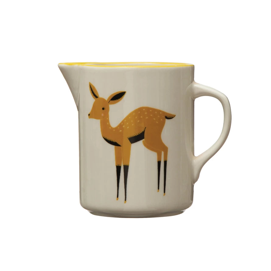 Deer & Yellow Rim Stoneware Creamer Mug