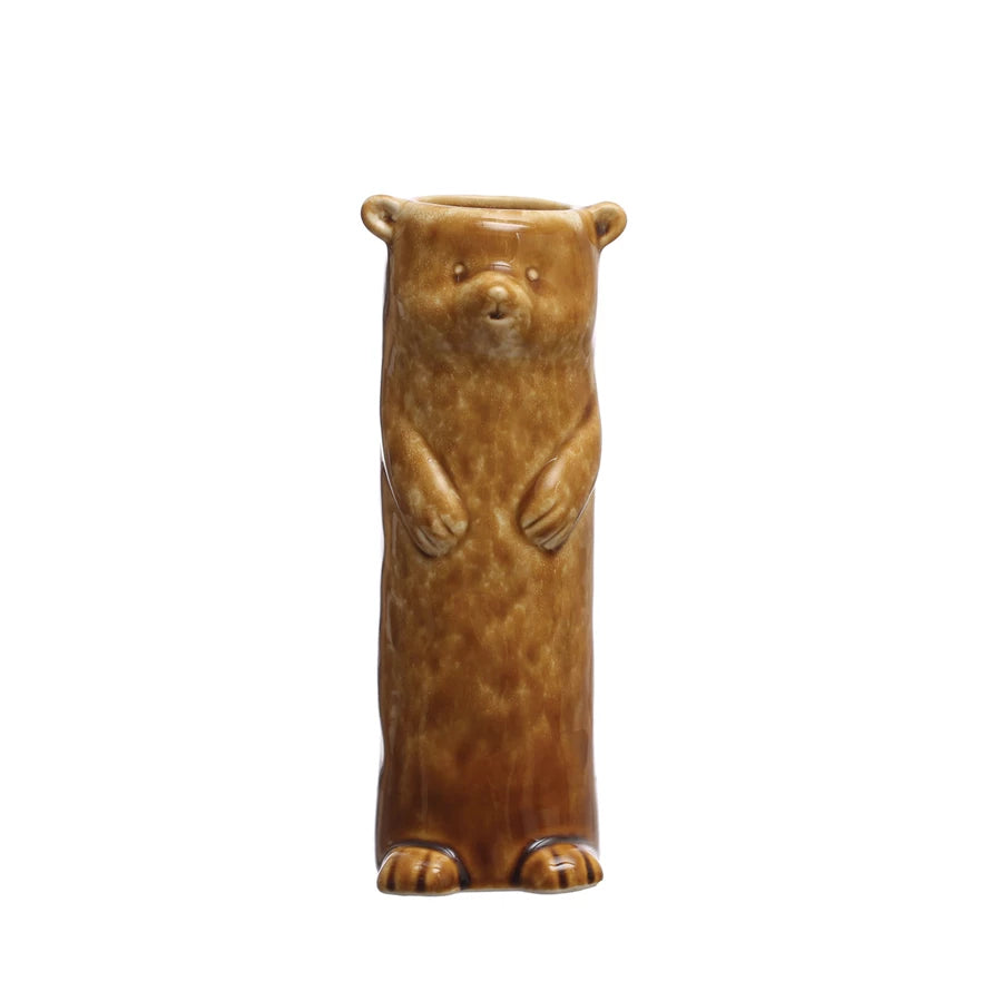 Brown Stoneware Bear Vase