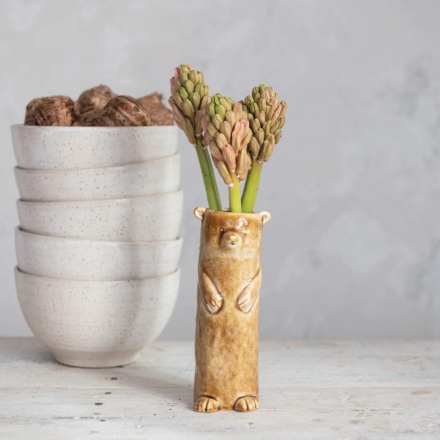 Brown Stoneware Bear Vase