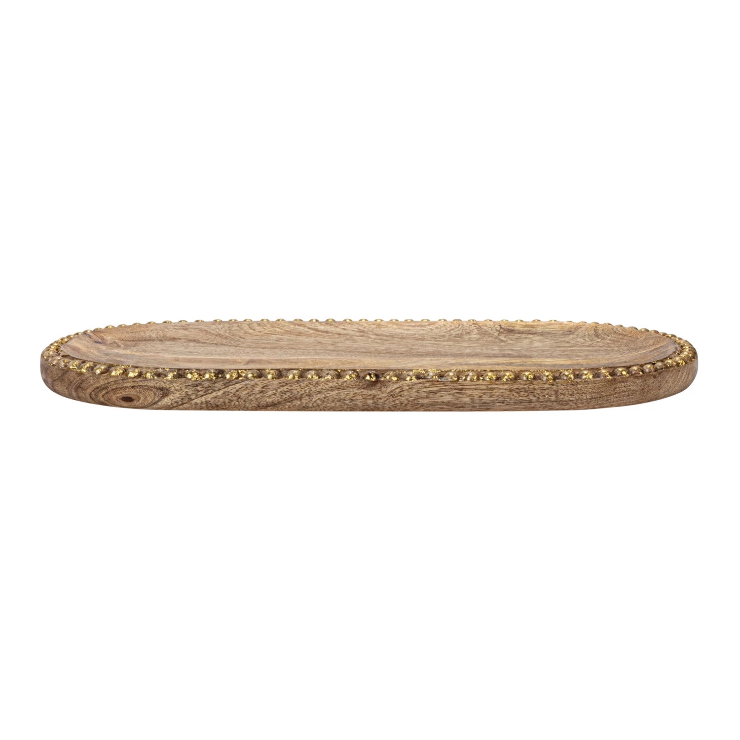 Hand Carved Mango Wood Tray w/ Gold Beads