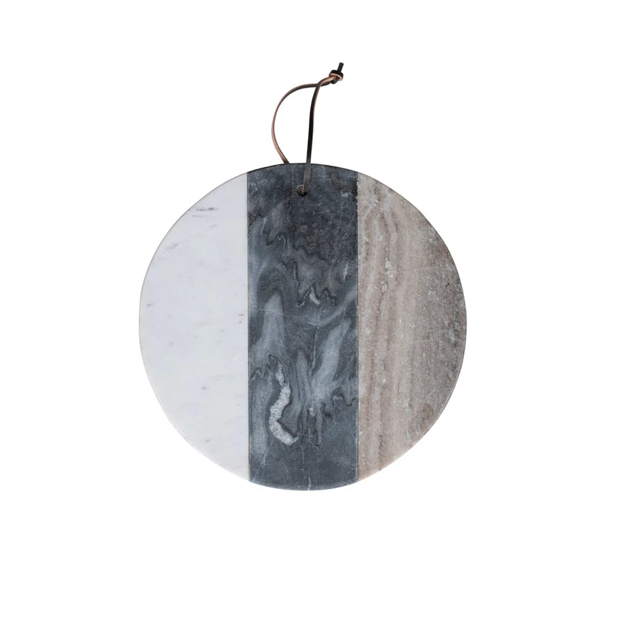 Round Marble Cheese/Cutting Board w/ Leather Tie