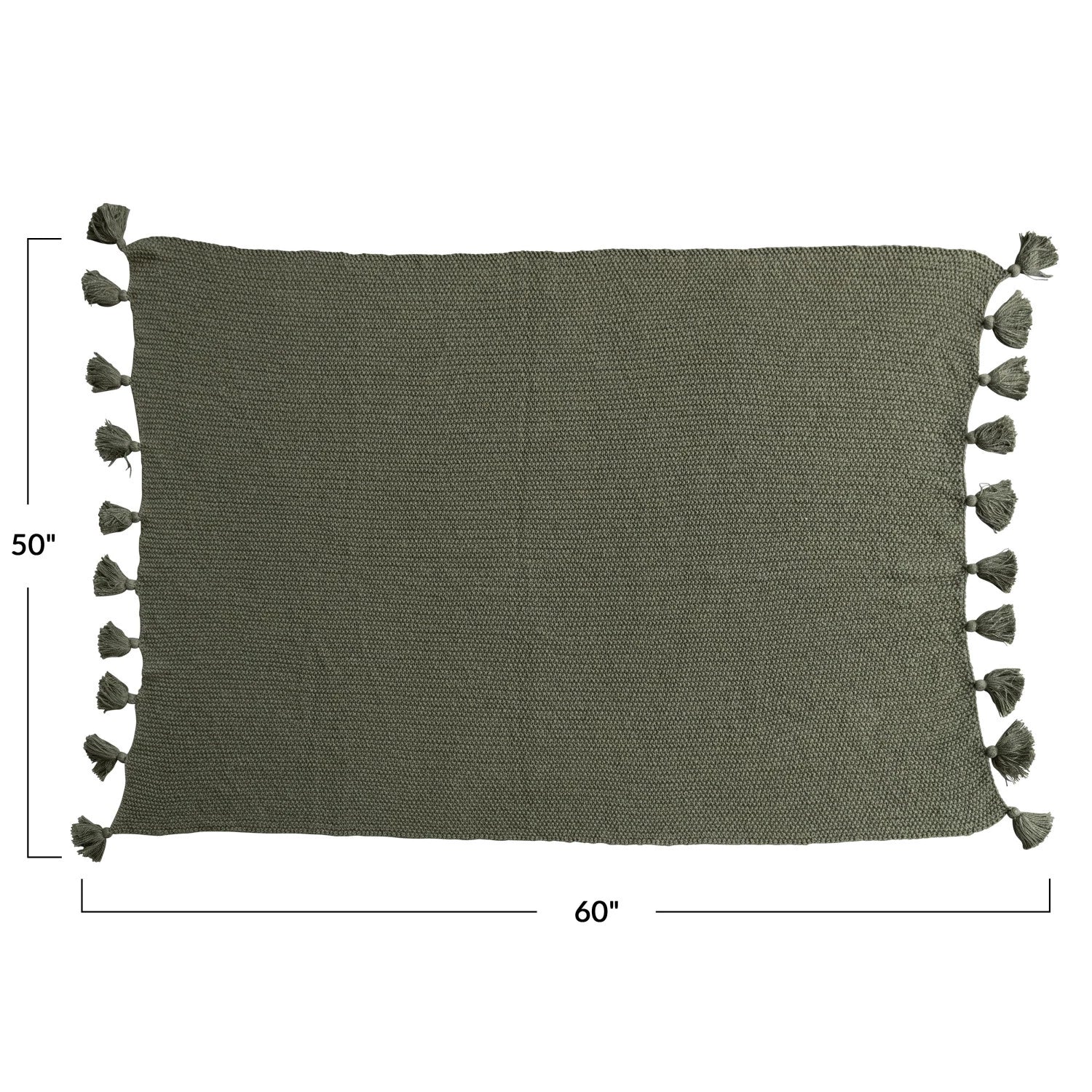 Olive Green Cotton Knit Throw w/ Tassels